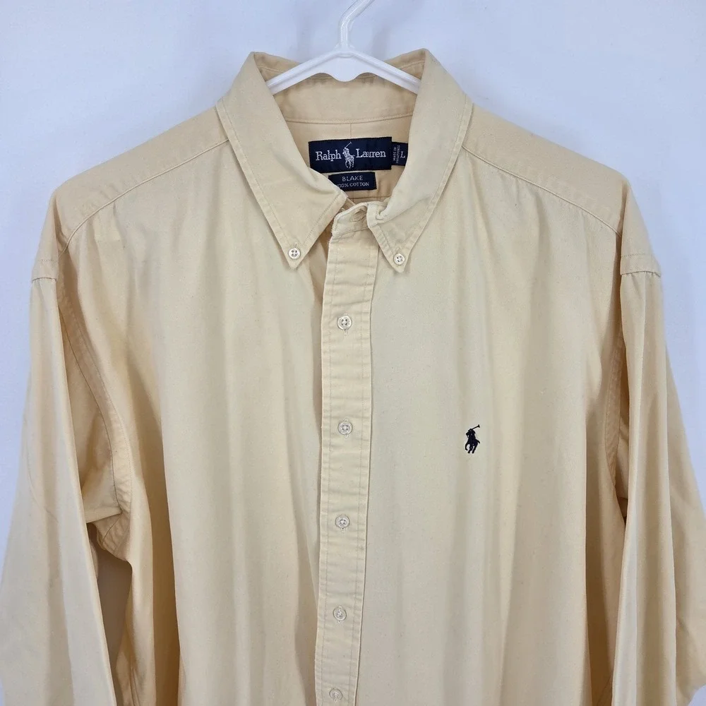 Ralph Lauren Polo‎ Mens Blake Long Sleeve Shirt L Yellow  Cotton Blue Pony